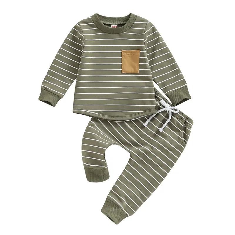Baby Boys Pants Set, Striped Long Sleeve Crew Neck Sweatshirt with Elastic Waist Sweatpants Fall Outfit