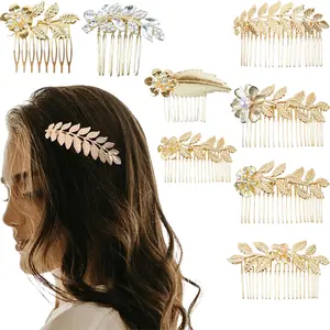 8Pcs/Set Leaf Hair Side Combs for Women Girl,Bridal Metal Decorative Hair Comb Clips,French Twist Hair Slide Comb for Wedding Hair Accessories,Halloween Christmas Party Gifts,Hand Tools Kits