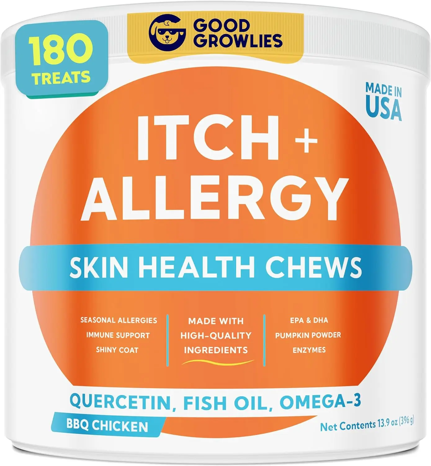 Dog Allergy Relief Chews - Anti-Itch Skin & Coat Supplement with Omega 3 | Itchy Skin Relief Treatment with Fish Oil - Itching & Paw Licking Support - Dry Skin & Hot Spots Treats - Made in USA, 180Ct