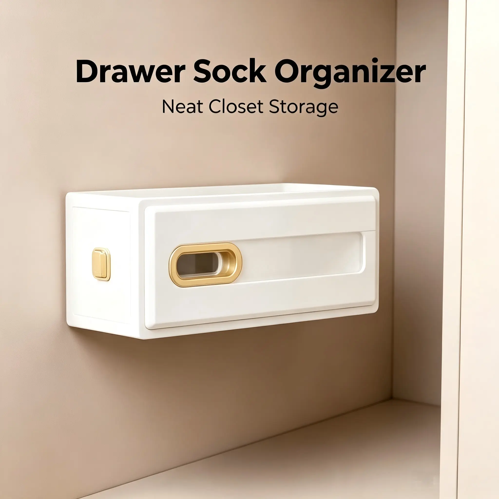 Self-Adhesive Wall Mount Organizer, Minimalist Hidden Storage Box for Socks, Underwear in Wardrobe or Cabinet