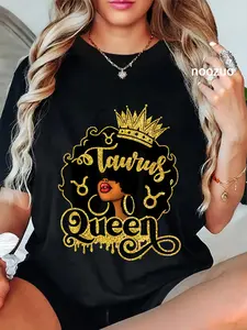 100% Cotton Taurus Queen Black Women Zodiac Birthday Afro Queen T-Shirt