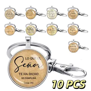 10pcs Spanish Christian Keychains Bible Verse Inspirational Scripture Key Chains Christian Religious Gifts