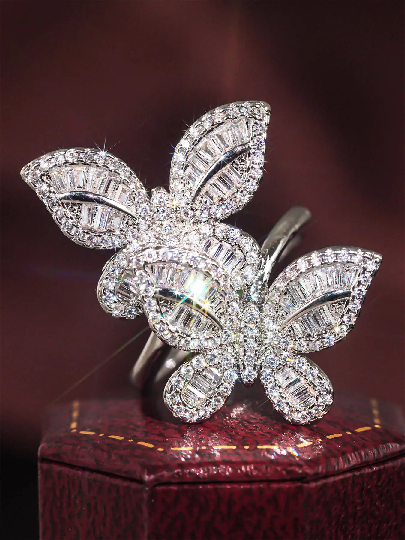 1 PC Pretty Cubic Zirconia Butterfly Ring For Women For Wedding Engagement Party Jewelry Valentine's Day Gift Cubic Zirconia Rings