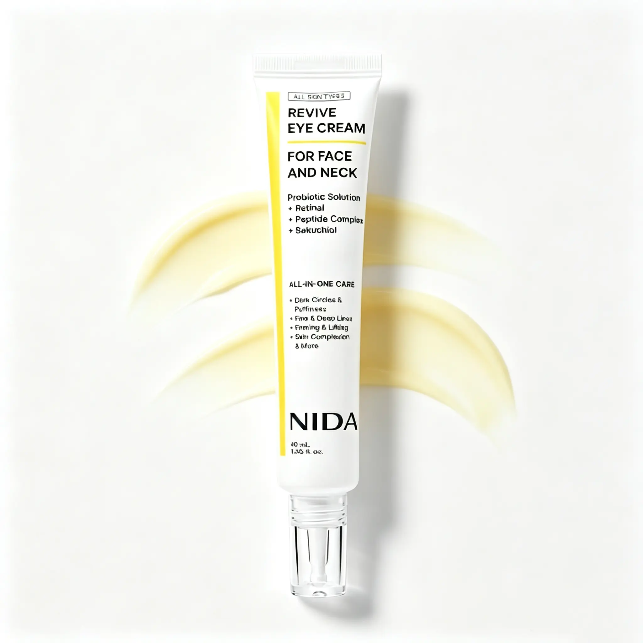 NIDA Revive Eye & Neck Cream | Probiotic Solution, Retinal & Peptide | Firming, Smoothing & Youthful-Looking Care for Eye & Neck Area | 40mL
