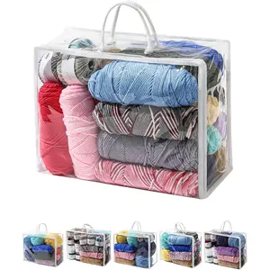 6 Packs Large Clear Yarn Storage Bags with Zippers and Handles, Yarn Storage Organizer Crochet Knitting Bag for Knitting Needles Crochet Hooks, 17.75 * 6.69 * 11.8 inches