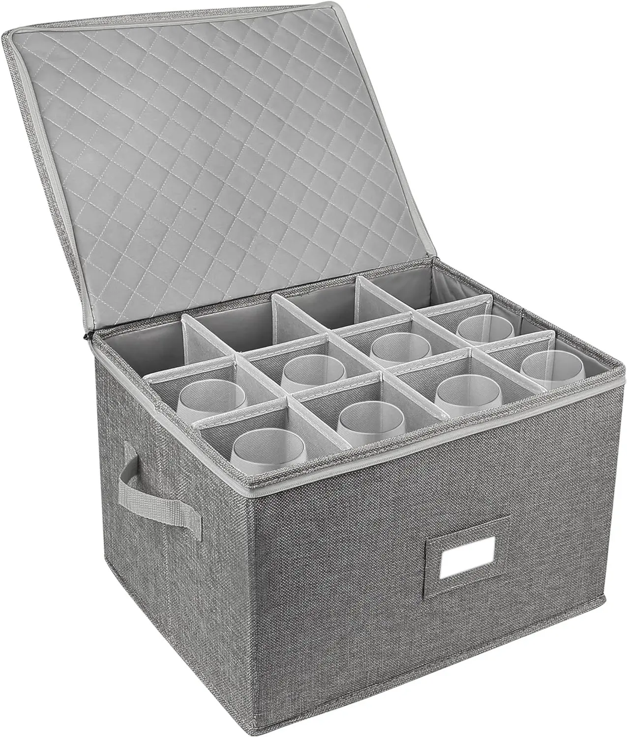 LotFancy Stemware Storage Container, Hard Shell, Stackable Wine Glass Storage Box with Dividers & Handles, Crystal Glassware, Champagne Flute, Drinkware Case for Moving, Grey Gift