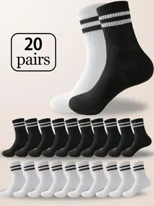 Men's Striped Print Crew Socks, Casual Comfy Breathable Mid Tube Socks for Daily Wear, Men's Socks for All Seasons, Sock Set, Casual Stylish Socks