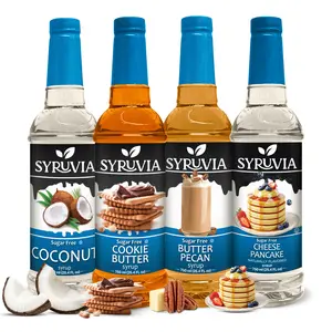 Syruvia Sugar Free Syrup Variety Pack - Coconut, Cookie Butter, Butter Pecan & Cheese Pancake - Gluten-Free, Kosher, 25.4 fl oz Bottles - Perfect for Lattes, Coffee & Desserts (4-Pack)
