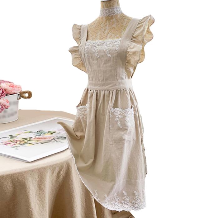 Cute Cotton Kitchen Apron Dress for Women with Large Pockets, One Size Fits All, Perfect for Cooking Baking Painting Gardening Cleaning, Soft and Comfortable Beige Apron Cute Cotton Kitchen Apron Dress for Women with Large Pockets, One Size Fits All, Perfect for Cooking Baking Painting Gardening Cleaning, Soft and Comfortable Beige Apron