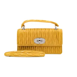 Pre-owned miu miu Patena Leather Shoulder Bags miumiu Matelassé Patent Leather Shoulder Bag Lemon Yellow JM AZ79