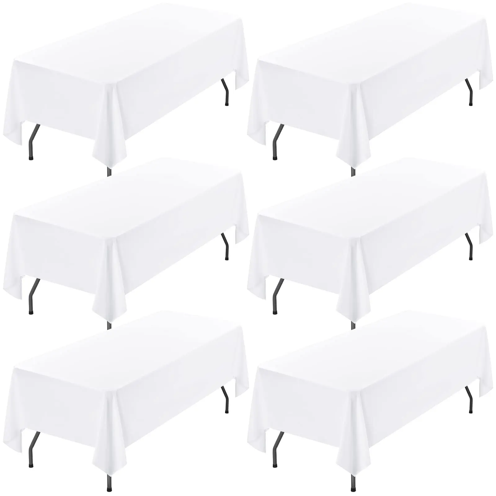 SHOWGEOUS 6PCS Classic Solid Plain Fashion White Rectangle Polyester Tablecloths (60x126 in, 8FT) - Washable, Iron-free Smooth, Low Tumble Dry, Seamless Hem Indoor/Outdoor Covers for Weddings, Parties,sohochic
