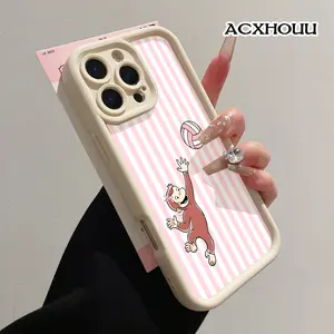 Compatible with iPhone 17 16 E Pro Max 15 Plus 14 13 12 11 XS XR Curious George Pink Volleyball Soft TPU Shockproof Anti-Scratch Rugged Cover