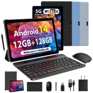 Android 14 Tablet Bundle, 10.1" IPS HD Display, 6GB Native RAM (Supporting 12GB Expand) + 128GB ROM (Up to 1TB Expandable), 8000mAh Battery, WiFi 6, Complete Set with Keyboard, Mouse, Stylus & Protective Case, WiFi-Only Tablet PC