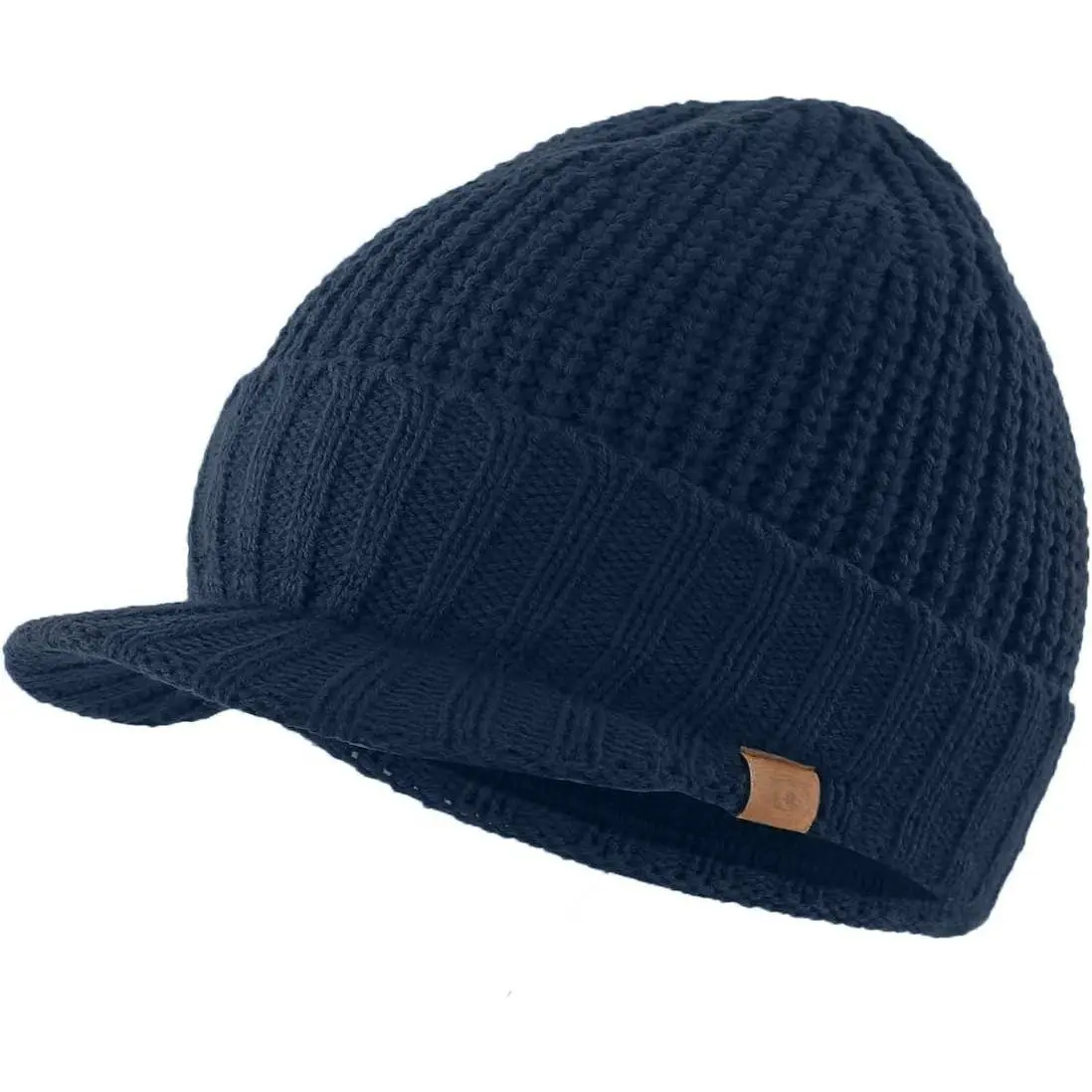 Men's Cold Weather Thick Knit Visor Hat - Stretch Acrylic Blend 58-60cm Sports & Outdoor Beanie Cap, Double Layer