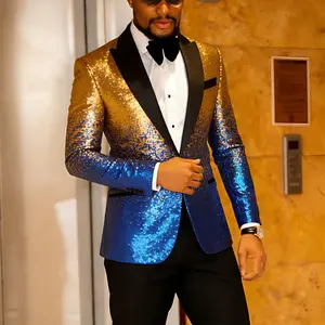 Men Sequin Shiny Prom Suit Jacket One Button And Blazers Tuxedo For Wedding Banquet
