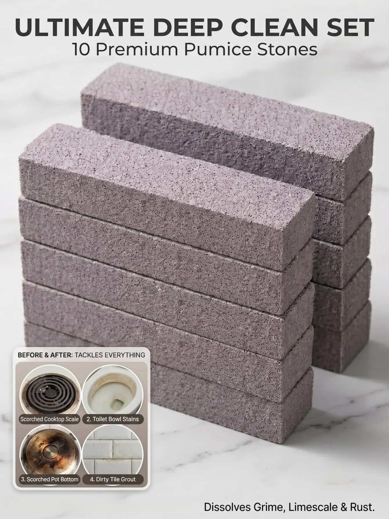 10 Pack Pumice Stone for Toilet Bowl Cleaning, Powerfully Cleans Hard Water Rings Stains, Toilets, Stoves, , Pools, Sinks, Bathtubs, Grills (5.9 x 1.4 x 0.9 Inches) ,Outdoor, Cleaner