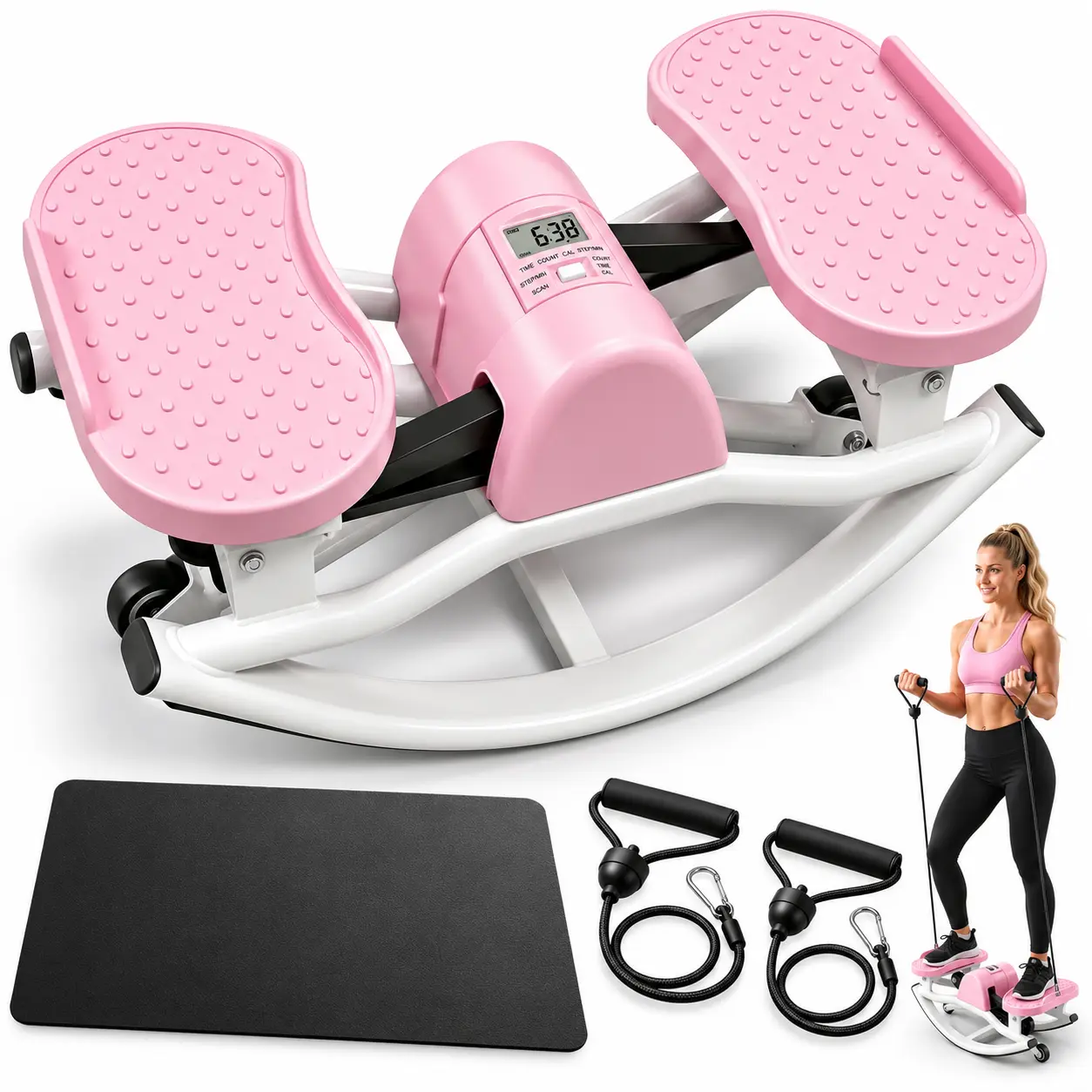 Swing Stepper Machine for Home Workouts, Compact Foldable Cardio Stepper with Quiet Operation for Waist, Legs & Full-Body Exercise