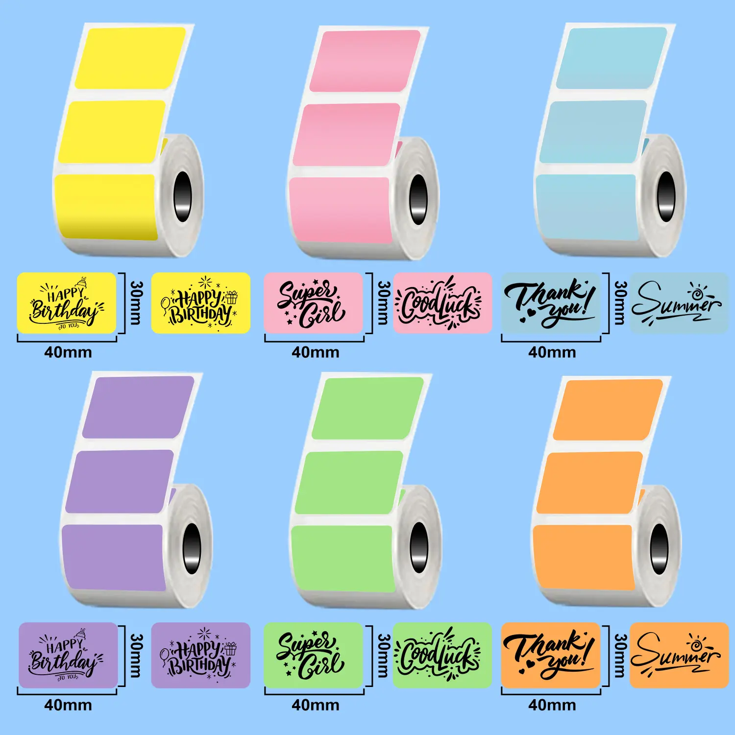 Multi-Color Thermal Label Paper | Compatible with M110/M221/M200/M220 Label Printers; Pink/Yellow/Blue Thermal Label Paper; Ideal for Small Businesses; White Background with Black Text; Thermal Label Stickers; Portable Label Maker
