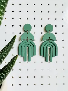 Green Arch Earrings, Modern Long Dangle earrings, Green rainbow earrings, Aesthetic earrings, Geometric Statement Earrings