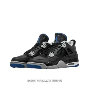 Black Leather with Royal Blue Accents Mid-Top Retro Basketball Shoes