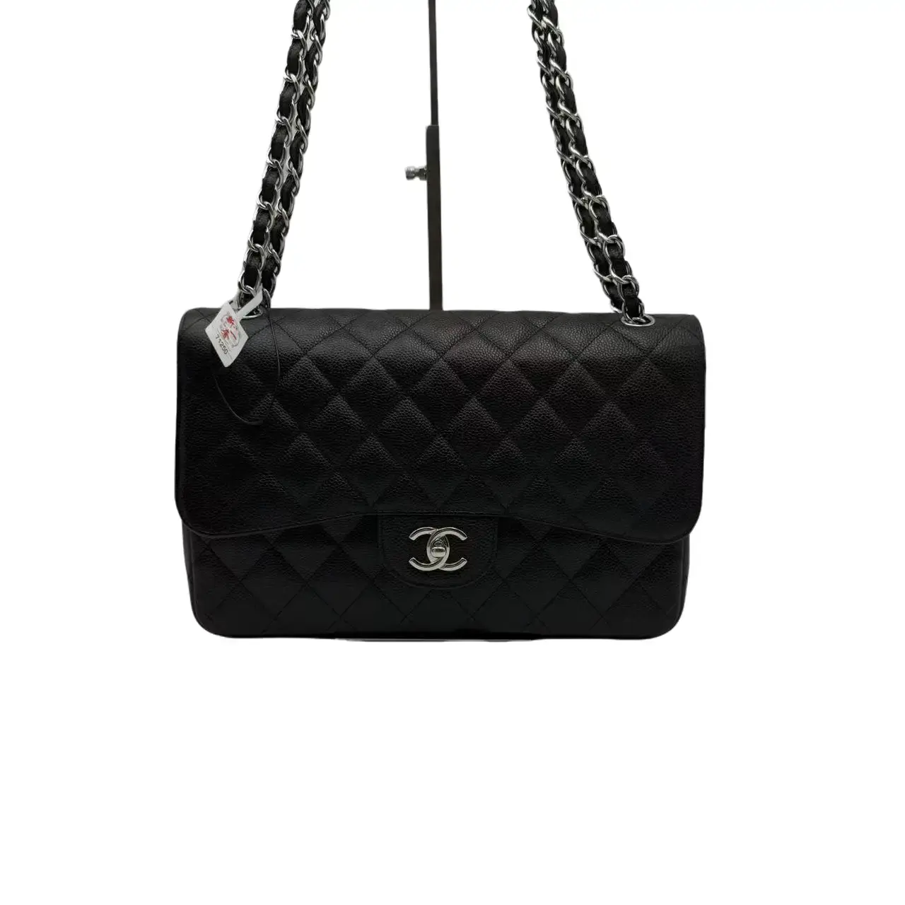 Pre-owned CHANEL hz8 Black & Silver Caviar CF Jumbo Crossbody Bag 71250