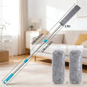 Long Reach Duster Extends to 65 Inches, Clean High Places Without a Ladder! Includes 2 Washable Microfiber Cloths, Stainless Steel Twist Lock Pole, Lightweight Dusting Tool for Ceiling Fans Light Fixtures