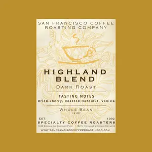Highland Blend Dark Roast Coffee with Vanilla, Dried Cherry, Roasted Hazelnut, Whole Bean, Specialty Coffee Roaster 1992