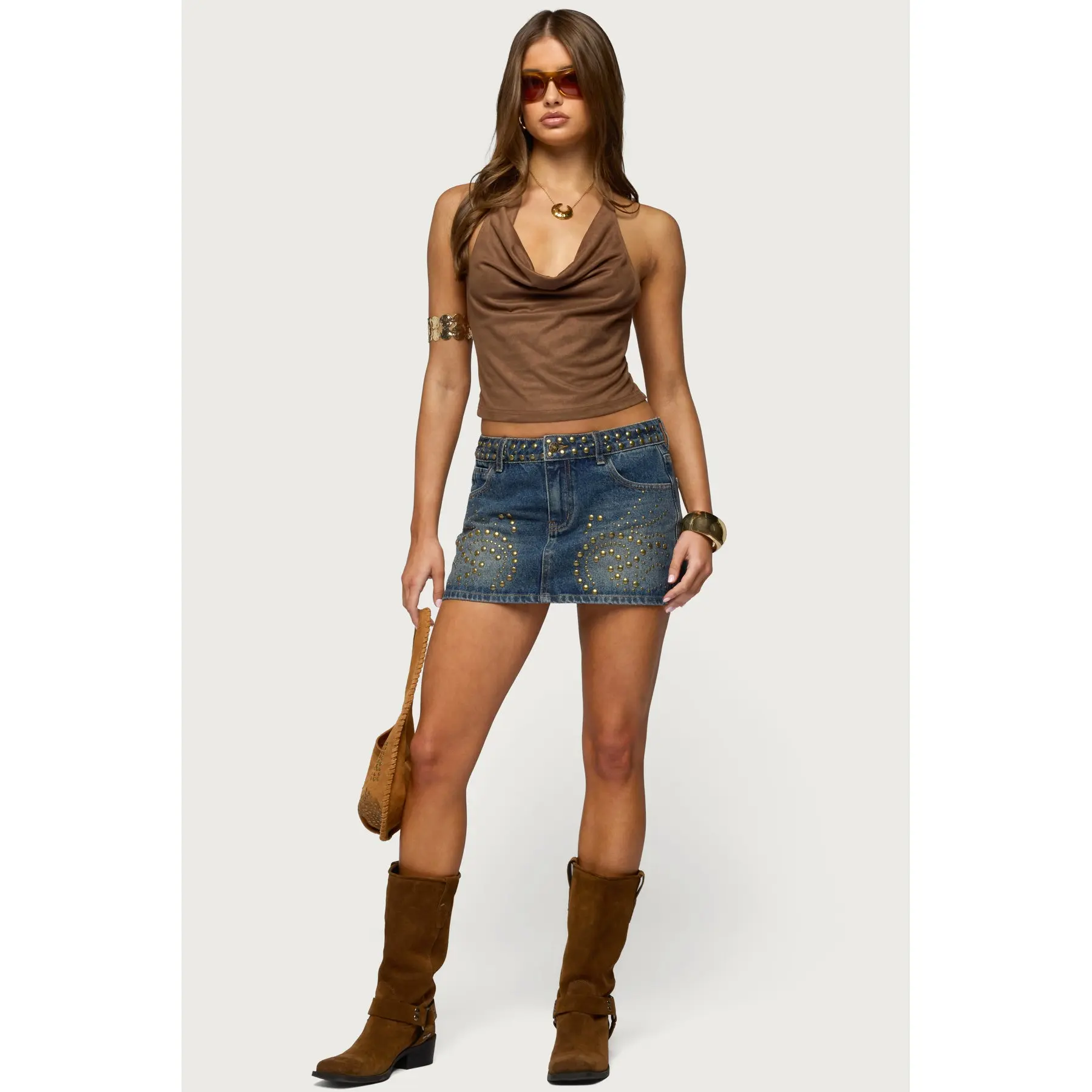Libbey Studded Denim Mini Skirt