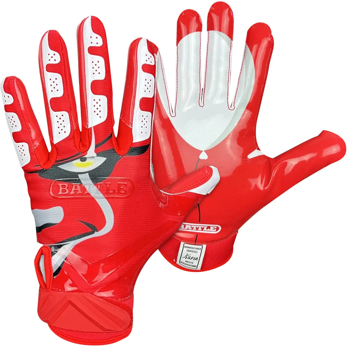 Battle Sports Clown23 Cloaked Adult Football Receiver Gloves - Red, Professional American Football Sports Gear for Wide Receivers, Football Gloves