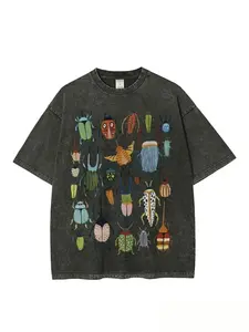 Cotton, Insect-themed Party Print T-shirt, High-quality Batik Retro Fashion Brand T-shirt, Unisex T-shirt, Casual Attire T-shirt, Holiday Gift, Perfect Present. men  clothing Vintage Distressed Tshirt