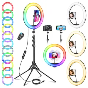 RGB Ring Light Kit, USB Powered 11.7 Inch Ring Light with Tripod & Phone Holder & Bluetooth-compatible Remote Control, Selfie Accessories for Live Streaming & Photography