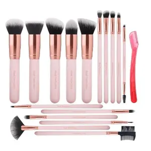 Makeup Brush Set 16 Pcs with 1 Eyebrow Razor Premium Synthetic Foundation Powder Concealers Eyeshadow Blush Brushes Kit Cruelty-Free Soft Bristles Ideal for Beginners & Enthusiasts
