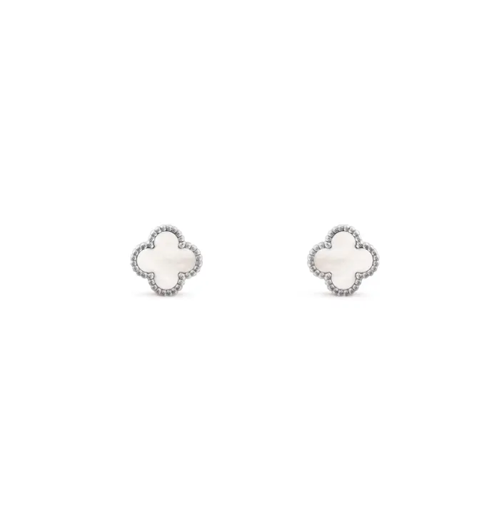 Pre-owned Van Cleef & Arpels Sweet Alhambra 18K White Gold Mother of Pearl Earstuds Non Full Set