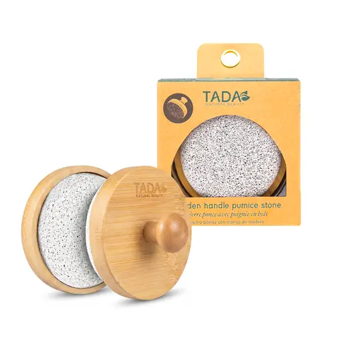 TADA Natural Pumice Stone Foot Care Self Care Product - Easy-Grip Bamboo Handle, 4.5lbs Precision Rub, Gentle Callus Remover, Smooth Dry Rough Skin, Home Manicure Pedicure Nail Tool, Ideal Gift for Runners