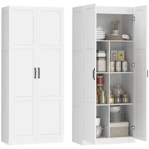 Farmhouse Pantry Cabinet 71" Tall Kitchen Pantry Storage Cabinet For Dining Room Or Kitchen  Soft Close Hinges 5 Level Adjustable Shelves Fit Tall Bottles And Blenders Plywood Frame