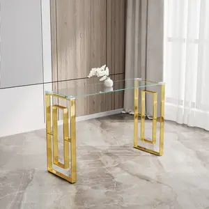 Console Table Stainless Steel Glass,Meal side table Golden Clear  bs-02