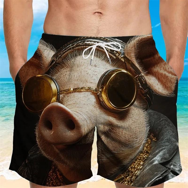 Cute Pig Graphic Beach Shorts For Men Kids 3d Printing Animal Swimming Trunks Cool Summer Hawaiian Loose Quick Dry Board Shorts