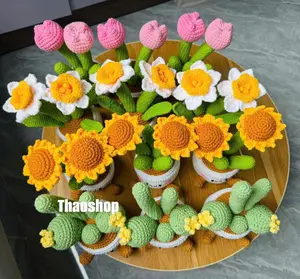 Handmade Crochet Potted Flowers | Sunflower Tulip Cactus Amigurumi | Cute Desk Decor