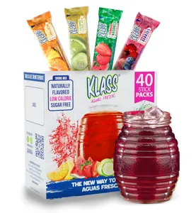 Klass Aguas Frescas, Powdered Drink Mix Variety Pack, 40 Singles Zero Sugar & Caffeine-Free Powder Packets, Water Drink Mix, Flavors: Cucumber Limeade, Strawberry Watermelon, Hibiscus Berries & Pineapple Tangerine - 5 Calories Per Packet & Natural Flavors