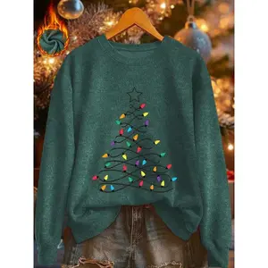 Women's Christmas Round Neck Artificial Sweater Top - Fun Christmas Party Costume, Christmas Tree Lamp Pattern Letter Printing Comfortable Round Neck Artificial Wool Sweater Top, Suitable for Autumn and Winter, Christmas Gifts, Gifts for Mothers
