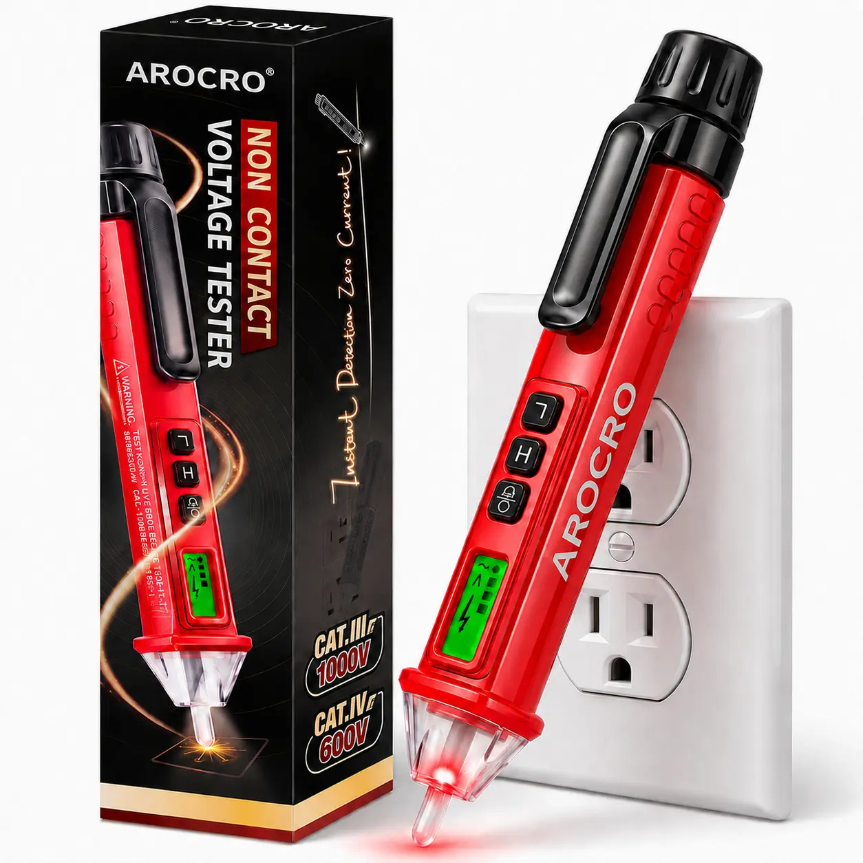 AROCRO Non-Contact Digital Display Voltage Tester Pen, 48V-1000V Range, Color LCD Display, Dual Sensitivity Modes, Safety-Rated Design, Sound & Light Alerts for Home Electrical Maintenance