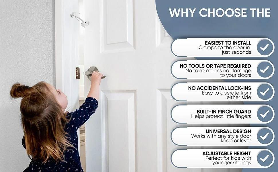 Proof Door Lock & Pinch Guard - For Door Knobs & Lever Handles - Easy to Install - No Tools or Tape Required - Baby Safety Door Lock - Very Portable - Great for Dogs & Cats