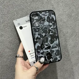 Suitable for iPhone 16 15 14 13 retro camouflage black silicone phone case, iPhone 16 15 Plus camouflage shock-absorbing silicone phone case