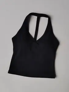 Women's Halter Neck Backless Sports Bra V-Neck Longline Padded Solid Sports Bra Gym Sports Top Yoga Pilates Top Outdoor Sports Vest Yoga Fitness Top Workout Bra Yoga Activewear