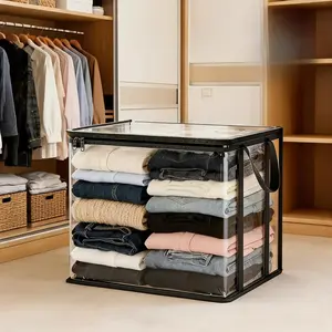 Available in two-piece and four-piece sets, the first choice for moving and storage,Large Clear Thick Plastic Storage Box with Hinged Lid, Heavy-Duty Durable High-Capacity Organizer for Home, Moving, Attic