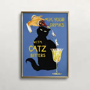 Catz Bitters Vintage Poster: Black Cat Bar Wall Art (), Room Decor, Unframed – 5 Size, 8x12 to 27x40 inch