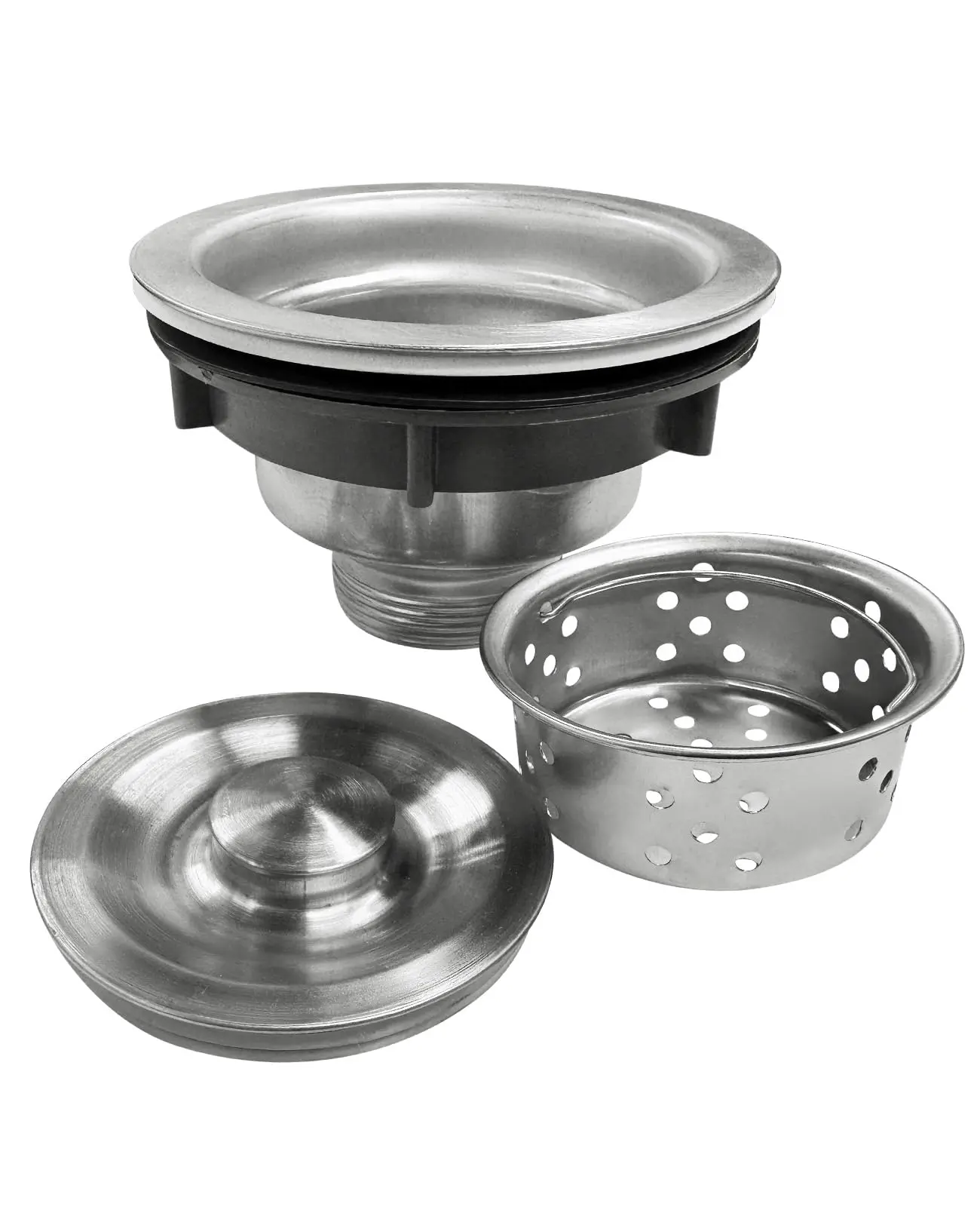 Garvee - Durable 3-1/2 Inch Stainless Steel Sink Drain Assembly Kit, Removable Universal Strainer for Deep Basket with Leak-Proof Gasket and Sealing Cap