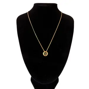 Pre-owned Christian Dior necklace logo pendant gold black authentic with COA 004