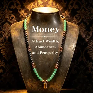 A set of green emerald and tiger’s eye talisman necklaces and 8mm bracelet, complete with natural healing crystal pendants, symbolizing wealth and prosperity. Suitable for themed parties and other occasions, suitable for men and women, high-quality gift.