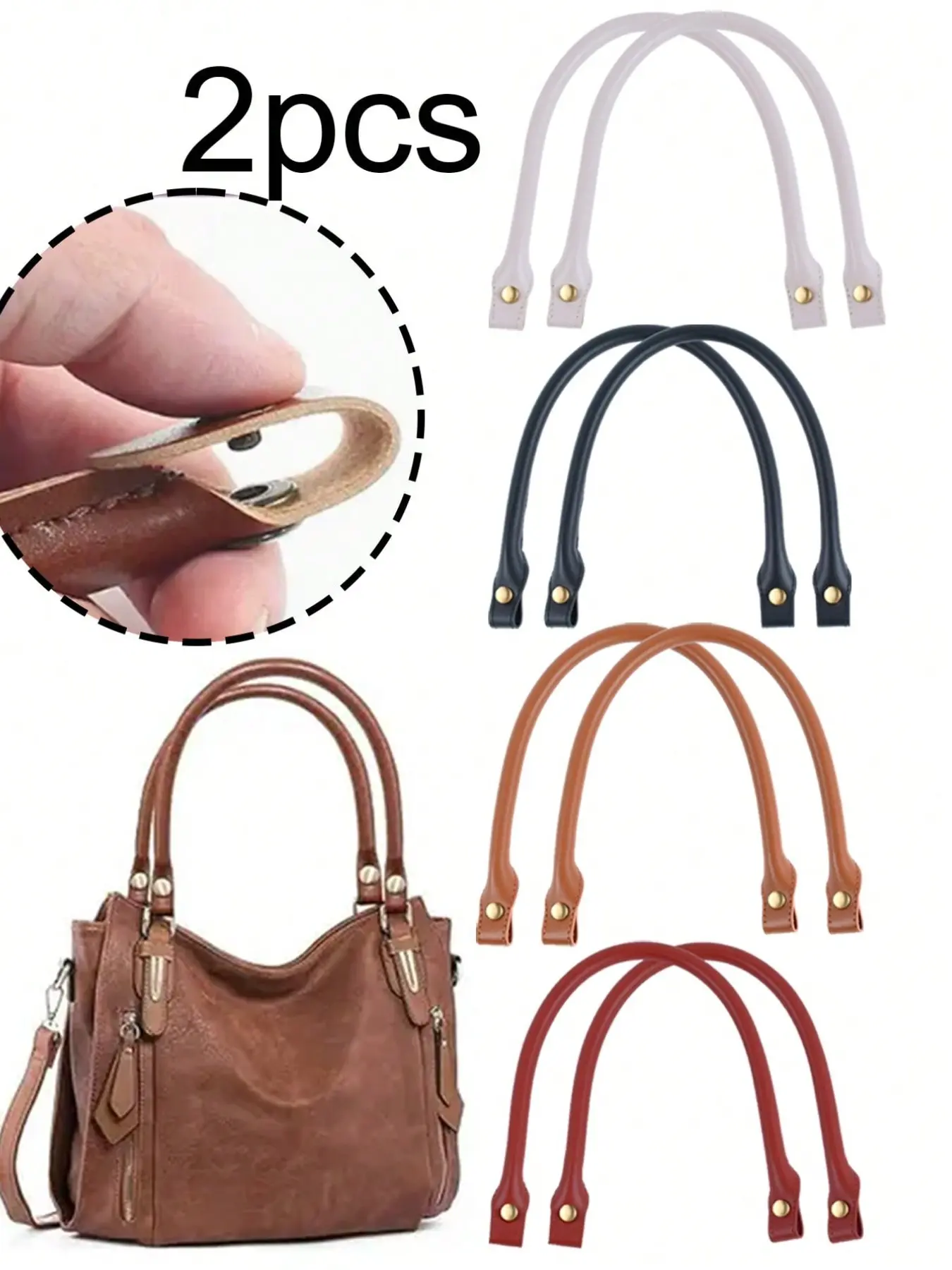 2 PU Handbag Replacement Straps, Leather Handle, 40cm Adjustable Shoulder Strap, Easy Installation, Round Design, Perfect Gift for Crafters, Accessories for Bags